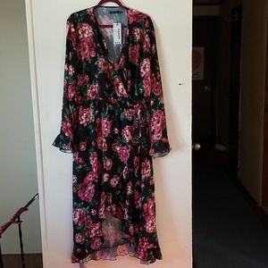 Boohoo floral ruffle wrap midi dress sz US 24 NWT